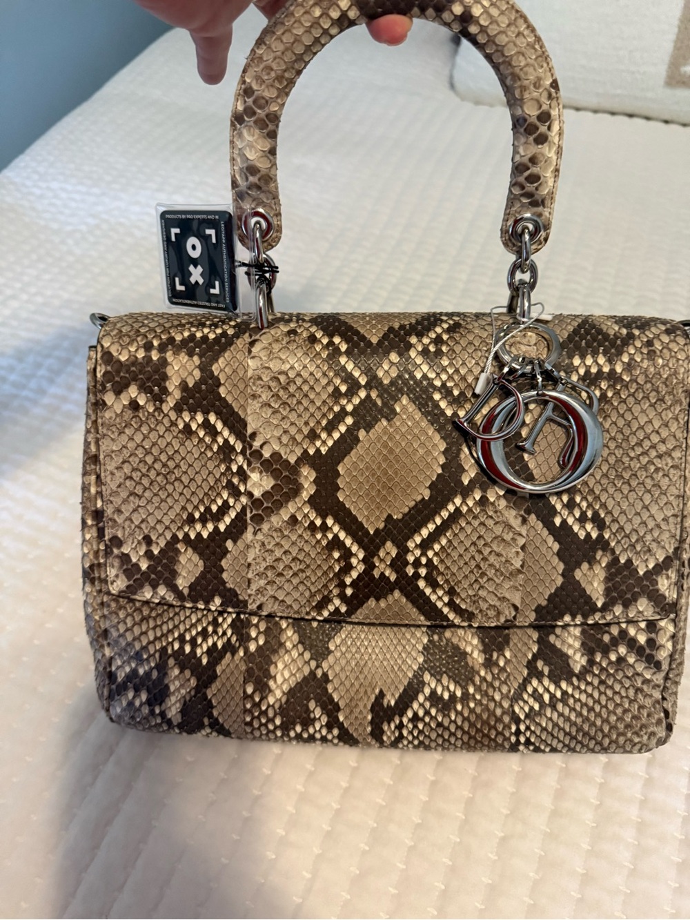 Dior Python-Print Top Handle in Beige and Dark Brown